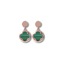 Load image into Gallery viewer, Four-Leaf Clover Dangle Earrings GREEN MALACHITE - Jewelry