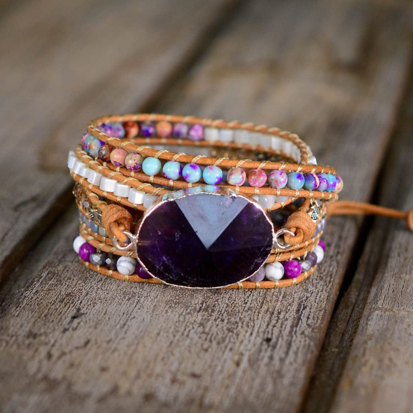 Amethyst Silver Protection Wrap Bracelet - BRACELET