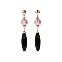 Load image into Gallery viewer, Black Onix and Rose Ming Pearl Dangle Earrings - BRONZALEUR
