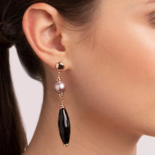 Load image into Gallery viewer, Black Onix and Rose Ming Pearl Dangle Earrings - BRONZALEUR
