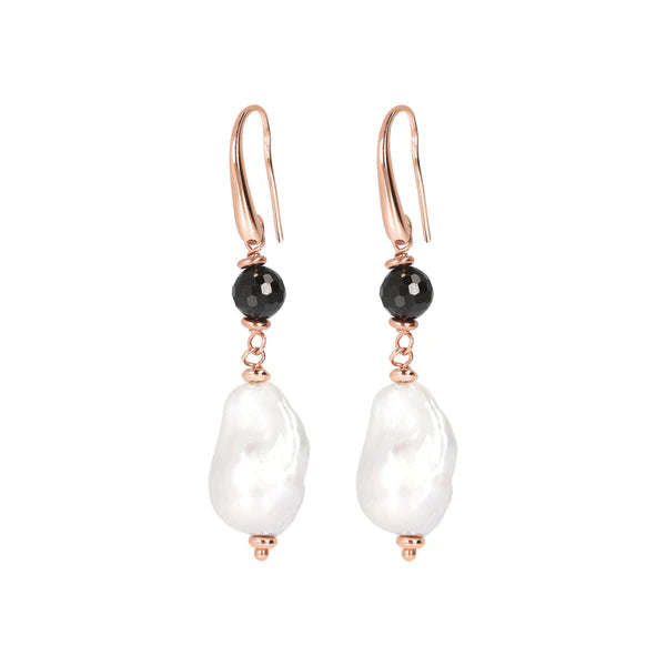 Black Spinel and Baroque Pearl Earrings - EARRINGS Best