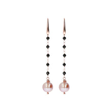 Load image into Gallery viewer, Black Spinel and Rose Pearl Dangle Earrings - EARRINGS Best
