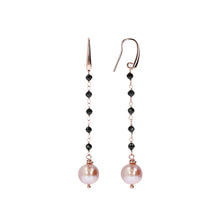 Load image into Gallery viewer, Black Spinel and Rose Pearl Dangle Earrings - EARRINGS Best
