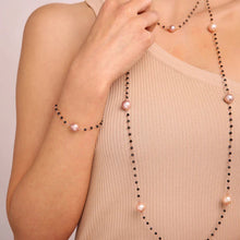 Load image into Gallery viewer, Black Spinel and Rose Pearl Long Necklace - BRONZALEUR
