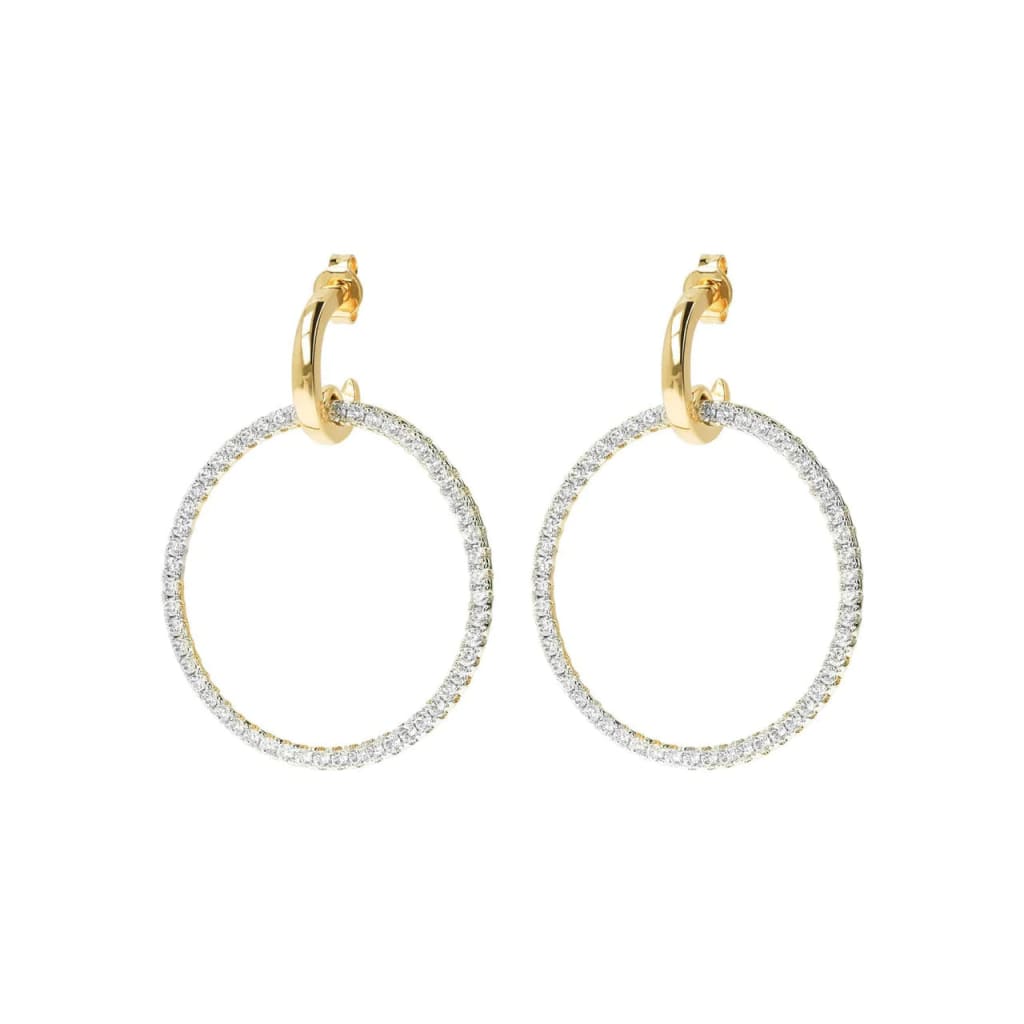 Golden Cubic Zirconia Large Circle Drop Earrings -