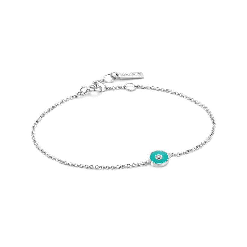 Teal Enamel Disc Silver Bracelet - ANIA HAE JEWELLERY